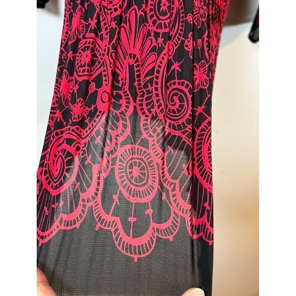 Maggie Barnes Top Women 3X Red V Neck Pullover Black Floral Beads Neckline Retro - Picture 6 of 13